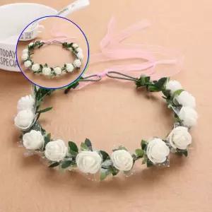 쌍문상회 산뜻한 12송이 화이트 장미 꽃 화관 머리띠 파티 결혼식