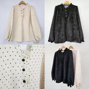 위쉬몰 LY 땡땡이비키벨벳블라우스(T529H412) 빅사이즈 (28557902A)