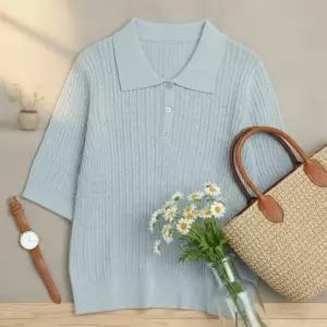 여성 데일리 꽈배기 폴로 반팔 니트티