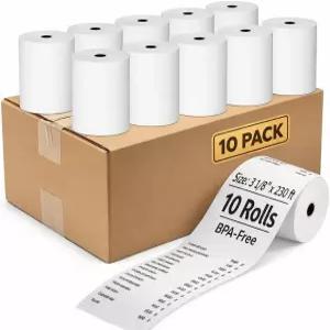 열 수신 용지 롤 3개 1/8 x 230피트 ？ BPA 프리 10팩 80mm POS 프린터 투명 인쇄 오래 지속되는 대용량