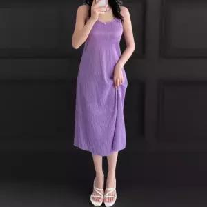 [신상오픈런]여성 심플 플리츠 브이넥 롱 나시 원피스 (38283925)