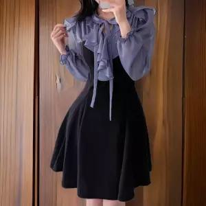 [신상오픈런]여성 리본 장식 프릴 쉬폰 레이어드 플레어 미니 드레스 (32331424)