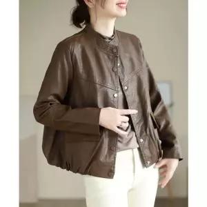 손오반 여성용 데일리룩 코트 가죽 무스탕 PU 봄가을 상의 복고풍 포켓패치 KUK3