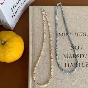 컬러 여름 청량한 비즈 초커 목걸이 수정 유리 데일리 포인트 해변