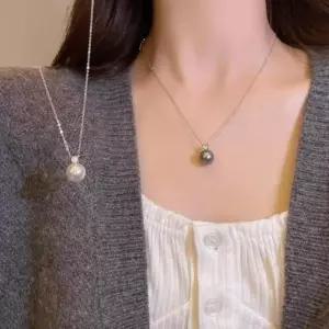 [신상오픈런]여성 심플 볼륨 진주 큐빅 실버 체인 미니 목걸이 (38284465)