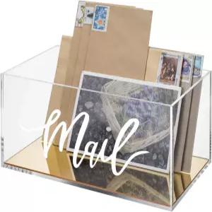 문자 단어 스크립트 디자인과 골드 미러 베이스가 포함된 MyGift 클리어 아크릴 테이블탑 메일 정리함