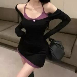 [신상오픈런]여성 홀터넥 언발란스 미니 드레스 슬림핏 레이어드 (41992429)