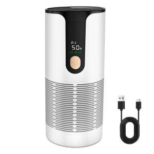 아린트 미니 자동차 공기청정기 LCD 디스플레이가 장착된 트루 헤파 휴대용 소형 15dB 조용 USB C 충전 필터 /먼지/펫 댄더 인 카/오 /데스크/트래블 화이트 DS-83 DS-YG