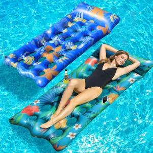 샤인풀 수영장 플로트 라운지 쿨링 헤드레스트와 컵 홀더가 있는 PCS 72 x35 초쾌적 래프트 2개 선 태닝