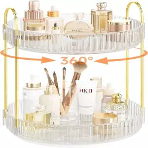 회전 메이크업 오거나이저 카운터탑 스킨케어 향수 트레이 스탠드 화장실 욕실 레이지 수잔 2단 클리어