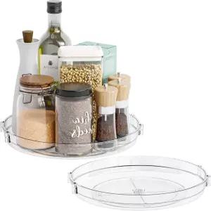 수오싱 2팩 회전식 작은 게으른 수잔 턴테이블 캐비닛 9.5인치 투명 아크릴 스파이스 랙 냉장고용 정리함