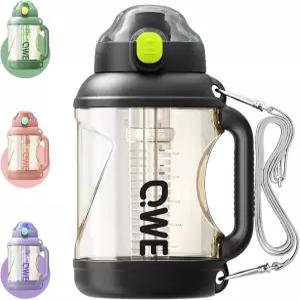 빨대와 손잡이가 있는 남성용 QWE 짐 플라스틱 PPSU 물병 가볍고 54온스 대용량 하이킹 및 캠핑용 내열성