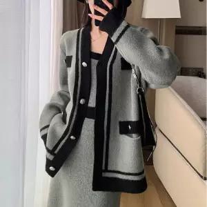 니트세트 배색 그레이 투피스 가디건 등하원룩 홀가먼트 롱원피스 뷔스티에