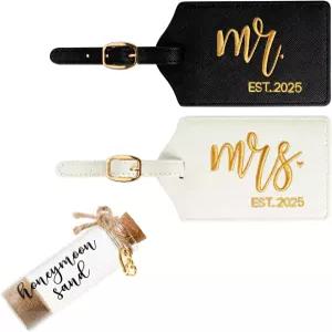 미스터 미세스 수하물 태그 허니문 비치 모래 유품 세트 결혼식 신부 샤워 커플 약혼 선물 (블랙/화이트