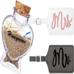 프렌다 2개의 러기지 태그 세트 허니문 샌드 유품 병 막 결혼한 커플 결혼식 신부 샤워 기념품 선물