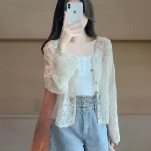 여성 여름 메쉬 레이스 시스루 버튼 긴팔 카디건 (38641379)