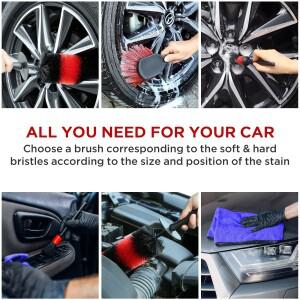 UNTIOR 휠 타이어 브러시 세트 긴  강모 디테일 브러쉬 청소용 호환 마이크로 화이버 천 자세히 키트