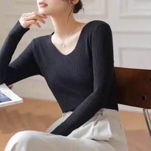 F007591_브이넥 이너니트 티셔츠 슬림골지 골지니트