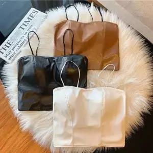 여성용 크롭 탱크탑 끈 나시 내장패드 티셔츠