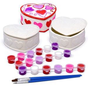 GIFT BOUTIQUE 나만의 세라믹 발렌타인 하트 아트 도자기 페인트 데이 주얼리 브러시 및 3개 세트 프로젝트 도색되지 공예 상자 장신구 박스 포함 않은 키트 교실 장식
