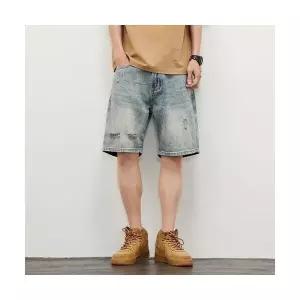 남성 데님반바지 찢청 반바지 통통 빅사이즈 스트링 부 스포M1