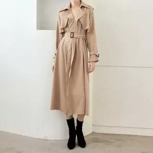 [바이어스]실크 벨티드 롱 트렌치 자켓 프릴 원피스 코디 룩 (12507166A)