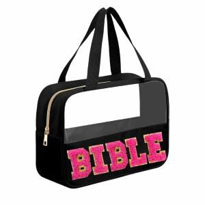 조조폴로 샤닐 핑크 레터 성경 가방, 여성 소녀를 위한 커버 케이스, 손잡이와 지퍼가 달린 액세서리를 교회 기독교 선물