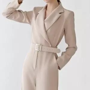 [바이어스]벨트 점프수트 실크 카라 와이드 점프슈트 셀프웨딩룩 (10810009A)