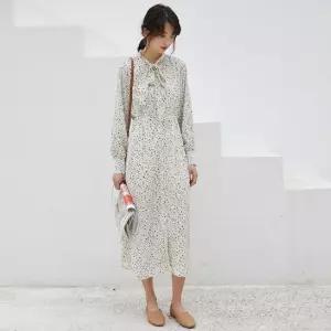 [반애] 잔꽃 플라워 리본 원피스 롱원피스 밴딩 셔츠 쉬폰 하객 여성 스런