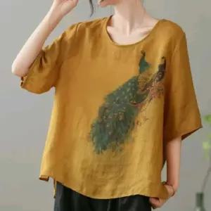 여자티 프린트 티 여름 앤크 모시 부 루즈핏 무드 라운드 풀오버 린넨 탑 원템5