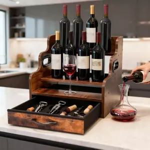 서랍이 있는 주류 병 진열대 3층 - 보이트윔 조리대 와인 랙은 12병과 36K 컵 미니바 커피 시럽 보관함