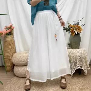 마킷5 여친 바지 여름 마 트임 슬림핏 술이 허리밴딩 치마바지 와이드 우아한 이중 치 9부 JEN1