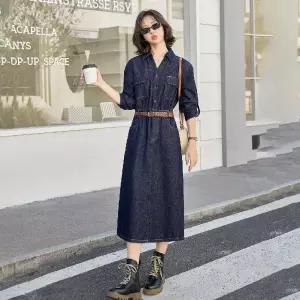 손오공 스커트 원피스 데님 빈티지 캐주얼 가을 여자 데일리룩 끈 넥워머 긴팔 청데님 슬림핏 KUK3