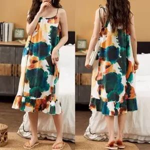 수채화 그림 디자인 밑단 프릴 끈 원피스 파자마_19914473_667501