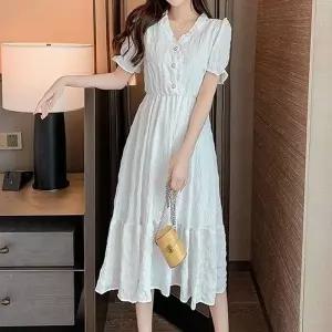 브이넥 프릴 원피스 플레어 스커트 어깨셔링_19914451_667501