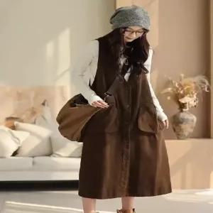 스파이더맨 원피스 여성 캐주얼 빈티지 싱글 민소매 A라인 롱스커트 나시 빅 브이넥 포켓 OPH1