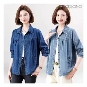 [헬리꽁땡]페미닌데님퍼프 셔츠재킷 롱셔츠 여성봄블라우스 롱티 박스티 여성긴팔셔츠 데님셔츠 1150214