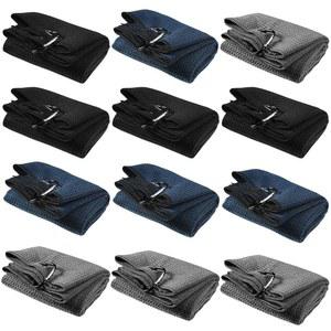 Meanplan 12개 극세사 패브릭 골프 타월 16 x 23 인치 가방용 트리플 폴드 타월, 헤비 듀티 클립 와플 패턴 남성 여성 클럽 선물용