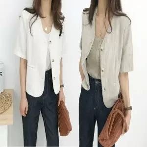 노카라 여름 시원한 반팔 자켓 마이 크롭 재킷 브이넥_20226117_667501