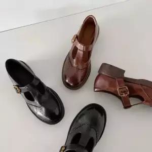 검정 여사친 스트랩힐 신발 스트랩 메리제인 소프트 스틸레토 미들굽 리얼 가죽 단화 KS5