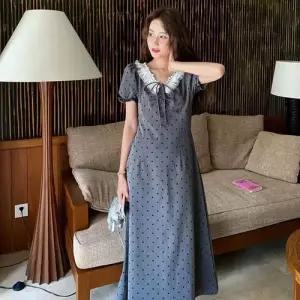 엘럽 여성 원피스 스커트 롱 퍼프 도트 프렌치 레이스 원템1