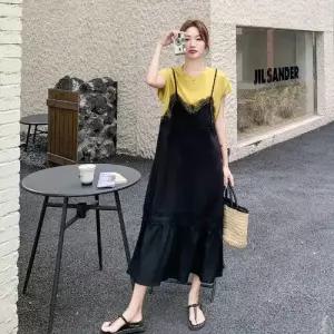 엘럽 원피스 여자 투피스 페이크 슬림핏 바람 레이스 롱스커트 A라인 원템1