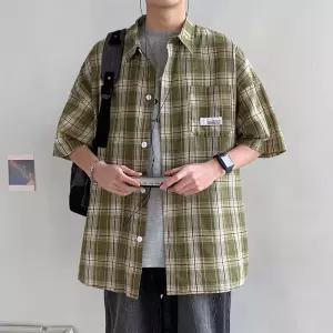 오버핏 남방 여름 셔츠 체크 데일리 반팔 빈티지 캐주얼