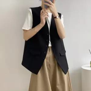 여친 가을 조끼 루즈핏 추천각 민소매 싱글 정장 OOTD3