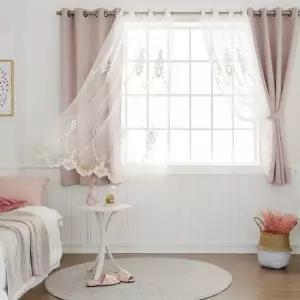 까르데코 디망쉬 암막커튼 2장+플라워팟 레이스2장 커튼세트 작은창 긴창 창문커튼