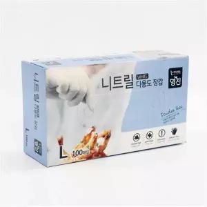 명진 니트릴장갑 알러지 프리 고무장갑 주방용품 100매 흰색(대) 식품용/산업용/요리용/의료용
