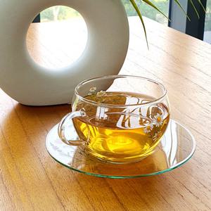 허브데이 홍차잔 4인세트 꽃무늬 티컵 내열유리 찻잔+받침 커피잔 라벤다 카모마일 민트 체리