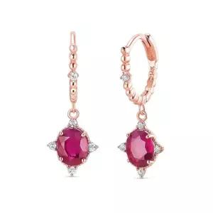 14k 프린세스 천연루비 귀걸이 다이아몬드)