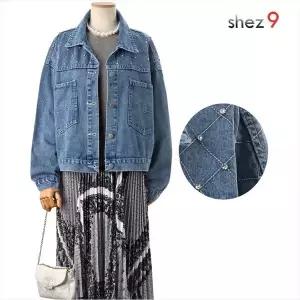 [하프클럽/쉬즈나인]뮤지 워싱 큐빅 청자켓