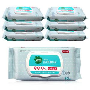 그린핑거 손소독 물티슈 캡형 30매 x7개 소독티슈